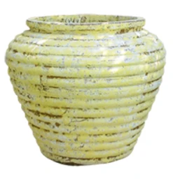 Yellow/White/Brown Antik Stentøj Krukke